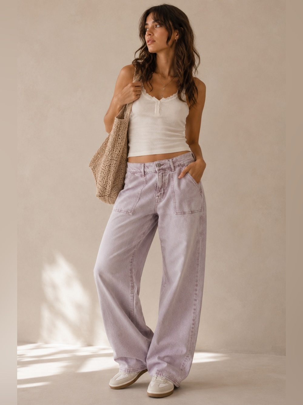 American Eagle Dreamy Drape Dusty Lavender Wide Leg Utility Jeans Size 0